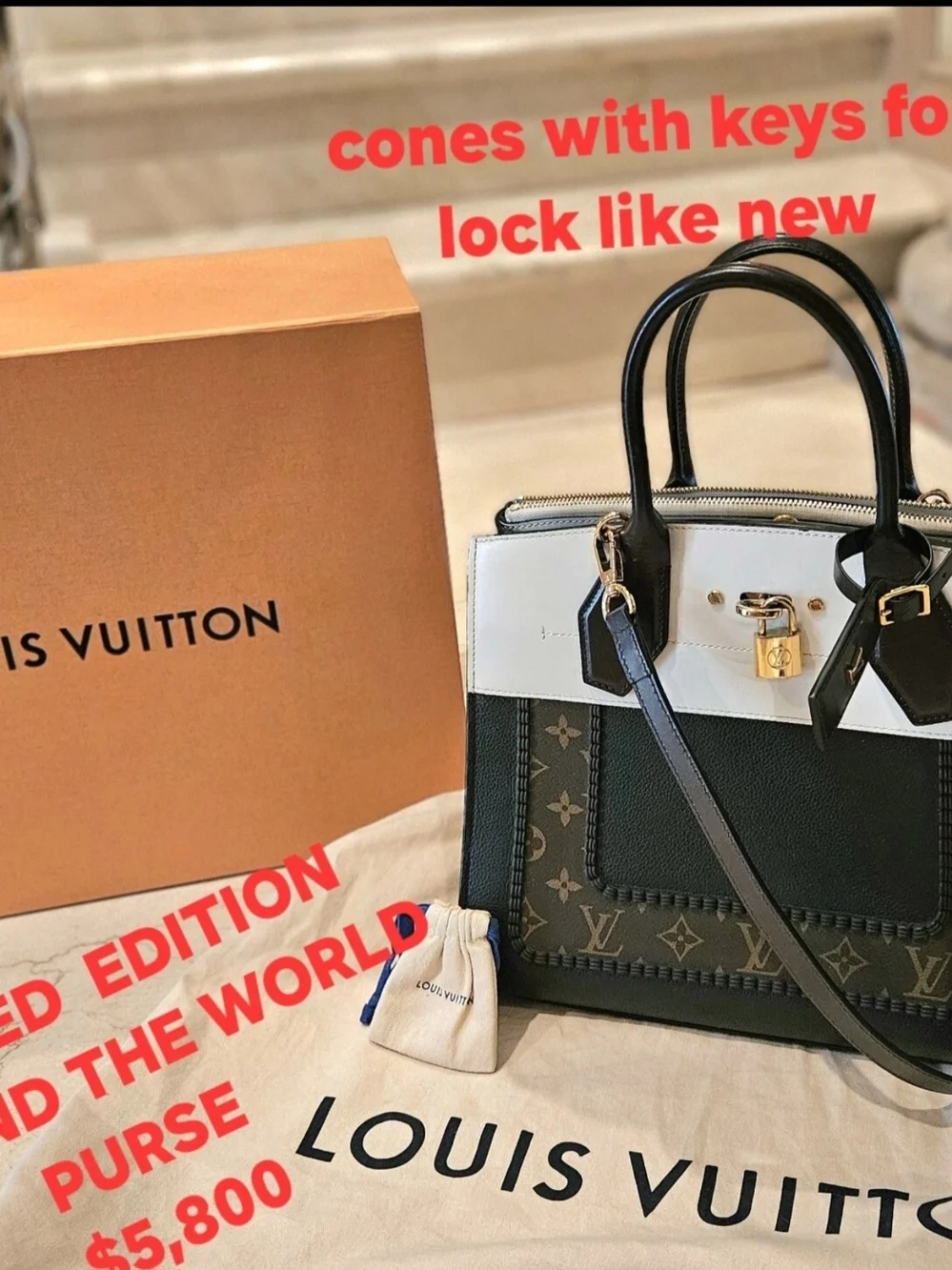 Authentic Rare LOUIS VUITTON City Steamer M55430 Handbag Shoulder White/BROWN/
